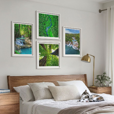 Multi-piece wall decor set Waterfalls green forest water