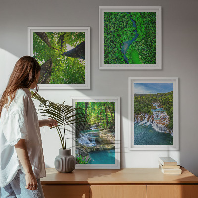 Multi-piece wall decor set Waterfalls green forest water