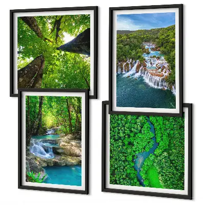 Multi-piece wall decor set featuring a green forest and waterfall landscape