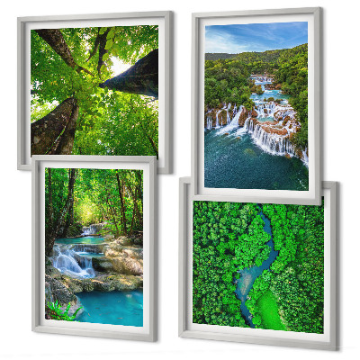 Multi-piece wall decor set Waterfalls green forest water