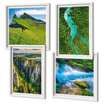 Wall art set Green mountains river rocks