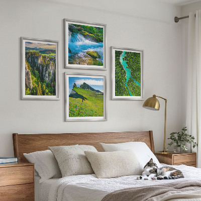 Wall art set Green mountains river rocks