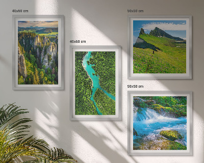 Wall art set Green mountains river rocks