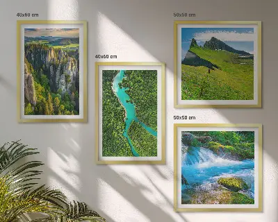 Wall art set green mountains and river rocks