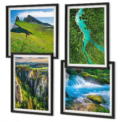 Wall art set Green mountains river rocks