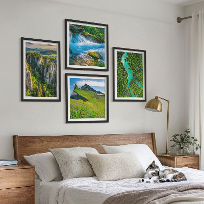 Wall art set Green mountains river rocks