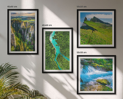 Wall art set Green mountains river rocks