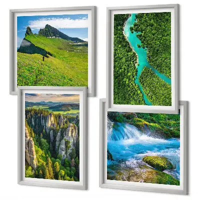 Wall art set green mountains and river rocks