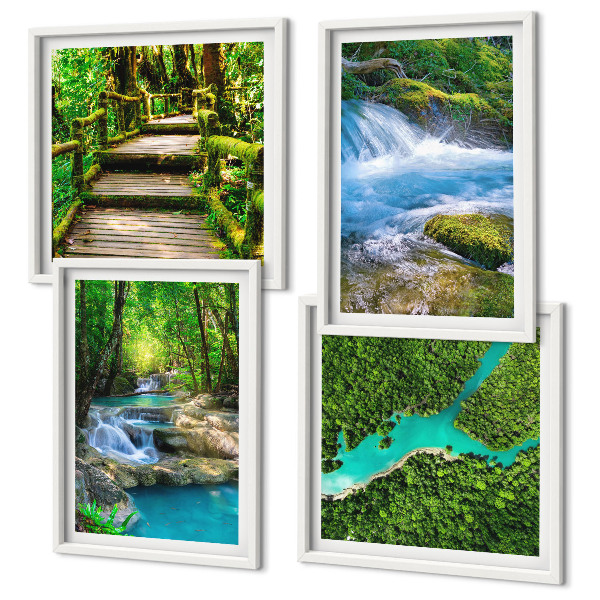 Set of 4 wall art pieces Green forests, crystalline waters