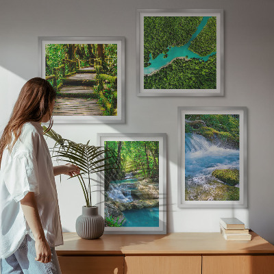 Set of 4 wall art pieces Green forests, crystalline waters