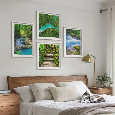 Set of 4 wall art pieces green forests and crystalline waters