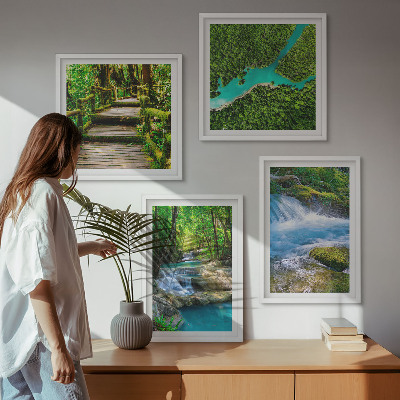 Set of 4 wall art pieces Green forests, crystalline waters
