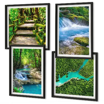 Set of 4 wall art pieces green forests and crystalline waters