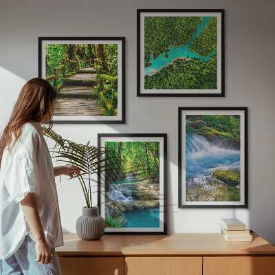 Set of 4 wall art pieces Green forests, crystalline waters