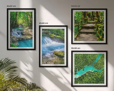 Set of 4 wall art pieces green forests and crystalline waters