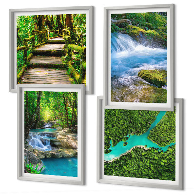 Set of 4 wall art pieces Green forests, crystalline waters