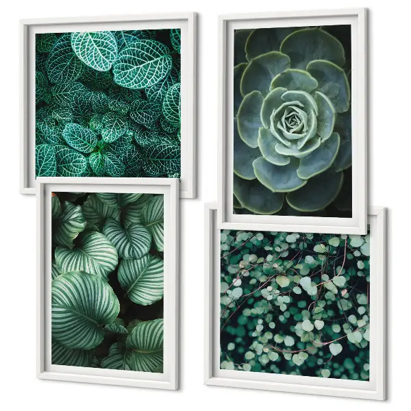Multi-piece wall decor set with green succulent leaf prints