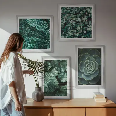 Multi-piece wall decor set with green succulent leaf prints