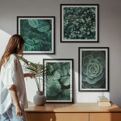 Multi-piece wall decor set with green succulent leaf prints