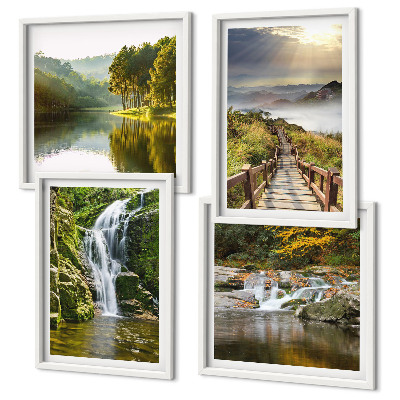 Wall art set Waterfalls mountains clouds autumn