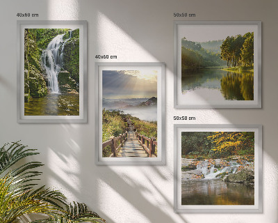 Wall art set Waterfalls mountains clouds autumn