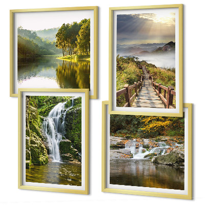 Wall art set Waterfalls mountains clouds autumn