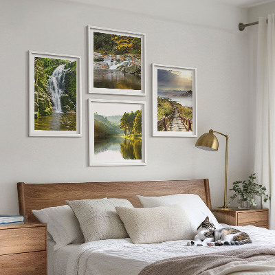 Wall art set Waterfalls mountains clouds autumn