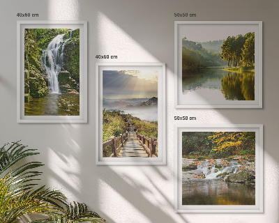 Wall art set Waterfalls mountains clouds autumn