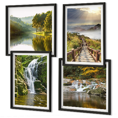 Wall art set Waterfalls mountains clouds autumn