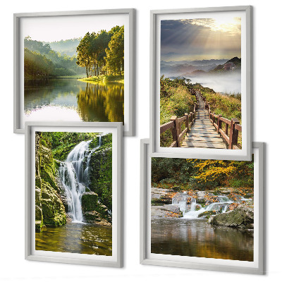 Wall art set Waterfalls mountains clouds autumn