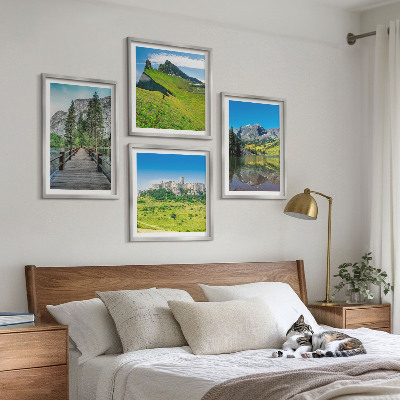 Set of 4 wall art pieces Green hills with a castle