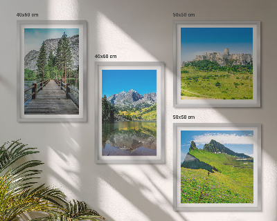 Set of 4 wall art pieces Green hills with a castle