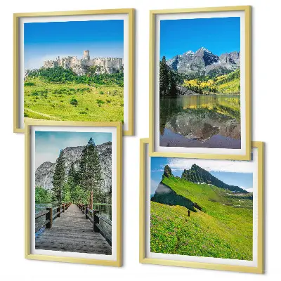 Green hills with a castle wall art set of 4 pieces