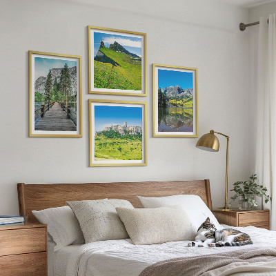Set of 4 wall art pieces Green hills with a castle