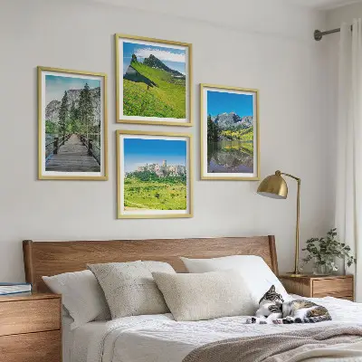 Green hills with a castle wall art set of 4 pieces
