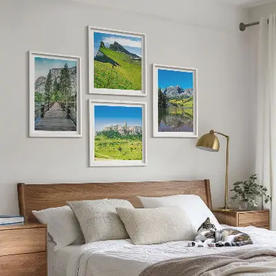 Green hills with a castle wall art set of 4 pieces