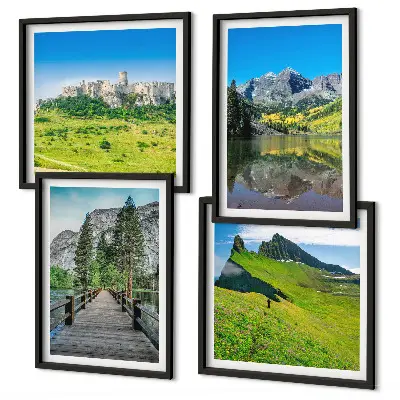 Green hills with a castle wall art set of 4 pieces