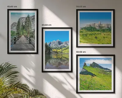Green hills with a castle wall art set of 4 pieces
