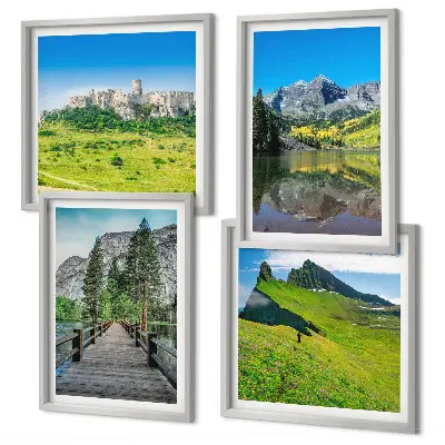 Green hills with a castle wall art set of 4 pieces