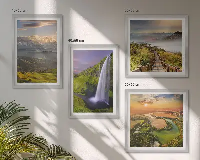 Multi-piece wall decor set featuring views of mountains, rivers, and waterfalls