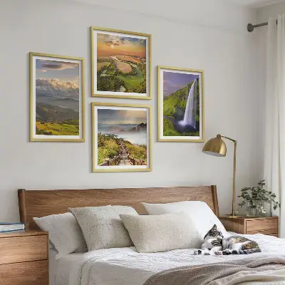 Multi-piece wall decor set featuring views of mountains, rivers, and waterfalls