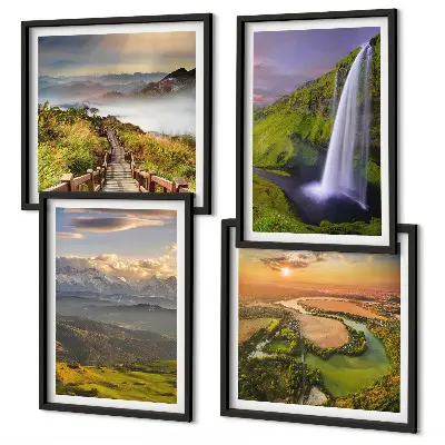 Multi-piece wall decor set featuring views of mountains, rivers, and waterfalls