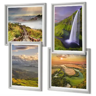 Multi-piece wall decor set featuring views of mountains, rivers, and waterfalls