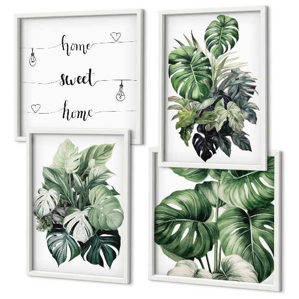 Wall art set Green tropical leaves watercolor
