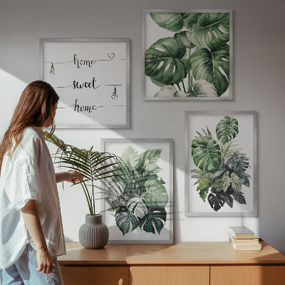 Wall art set Green tropical leaves watercolor