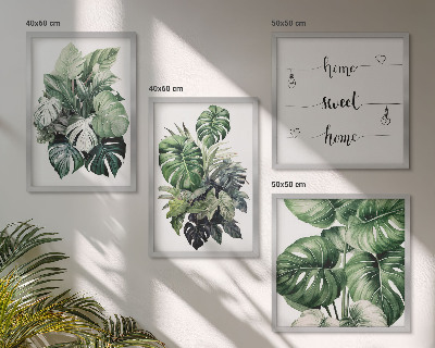 Wall art set Green tropical leaves watercolor
