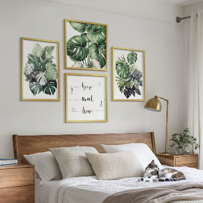 Wall art set Green tropical leaves watercolor