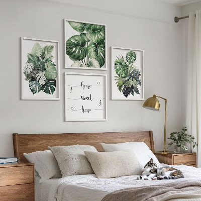 Wall art set Green tropical leaves watercolor