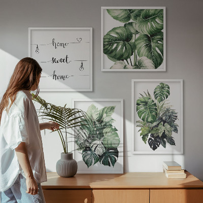 Wall art set Green tropical leaves watercolor