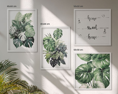 Wall art set Green tropical leaves watercolor